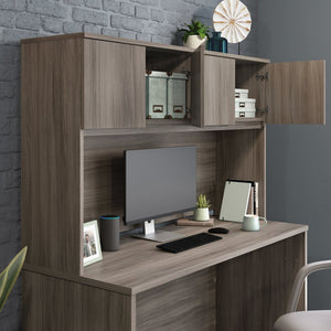 English Elm Hutch, Brown Finish Wall Mounted Office Storage with Cable Management and Monitor Bay B356P494548