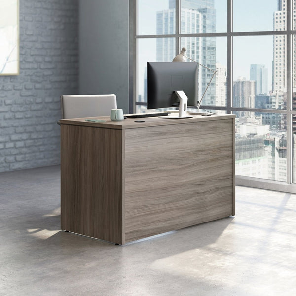 English Elm Desk, Gray Modern Two Drawer Home Office Compact Workspace with Geometric Hardware Brown - B B356P494550