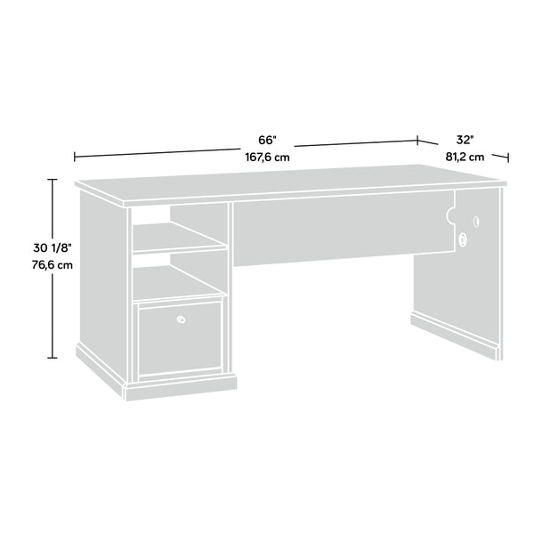 English Elm Craft Table with Built-in Power Outlet Open Shelf and Melamine Work Surface White B356P494617