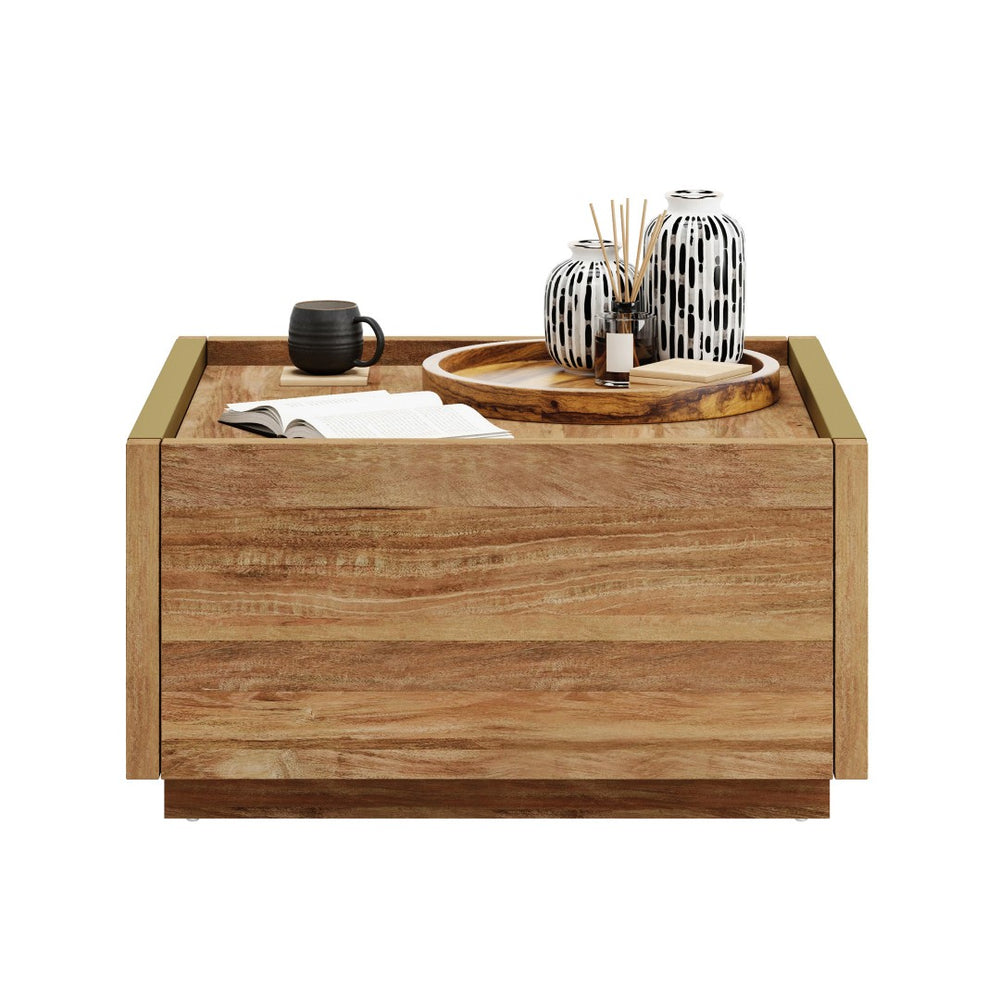 English Elm Coffee Table with Two Drawers Warm Brown Wood Tone Finish for Modern Living Rooms B356P500444