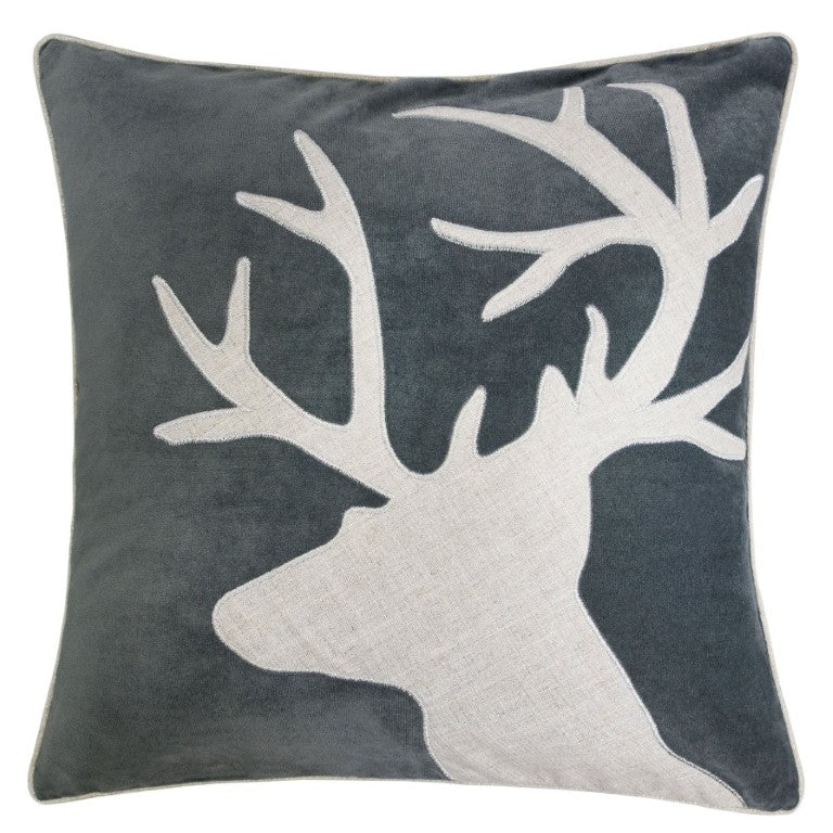English Elm Holiday Reindeer Applique Velvet Throw Pillows Wintry Silhouette Set of 4 Gray and White B357P609084