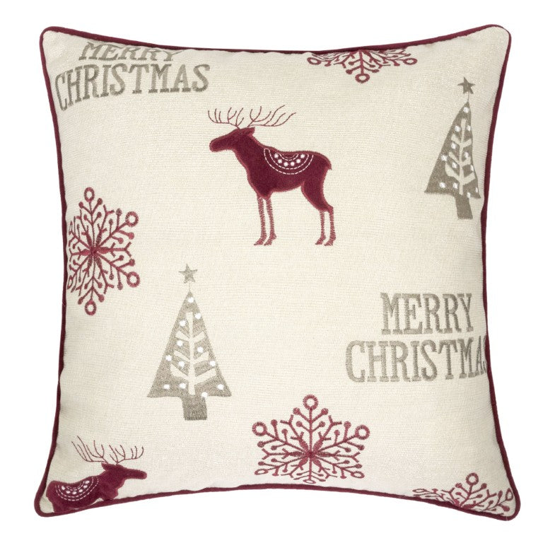 English Elm Merry Christmas Embroidered Linen Blend Throw Pillows Festive Holiday Set of 4 B357P609092