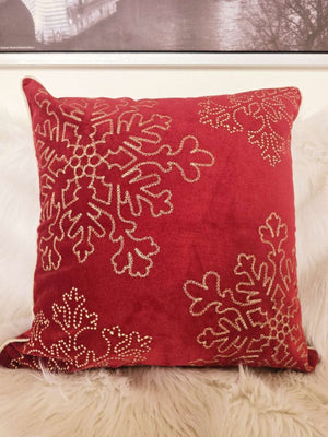 English Elm Red Velvet Snowflake Embroidered Throw Pillows Festive Holiday Set of Four 20 Inch B357P609093