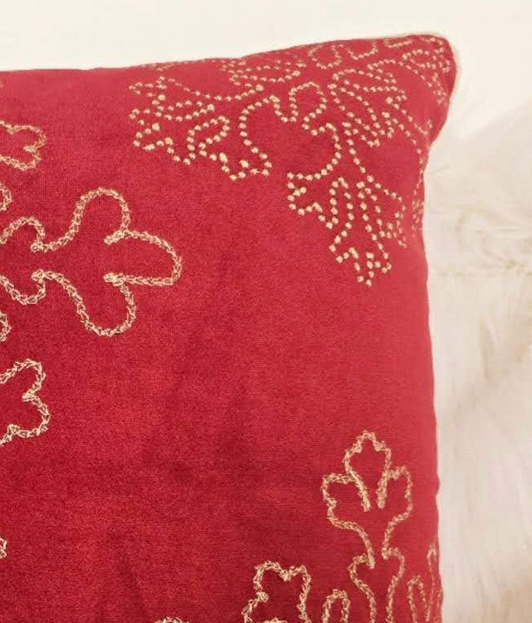 English Elm Red Velvet Snowflake Embroidered Throw Pillows Festive Holiday Set of Four 20 Inch B357P609093