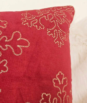 English Elm Red Velvet Snowflake Embroidered Throw Pillows Festive Holiday Set of Four 20 Inch B357P609093
