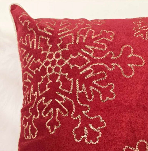 English Elm Red Velvet Snowflake Embroidered Throw Pillows Festive Holiday Set of Four 20 Inch B357P609093