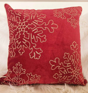 English Elm Red Velvet Snowflake Embroidered Throw Pillows Festive Holiday Set of Four 20 Inch B357P609093