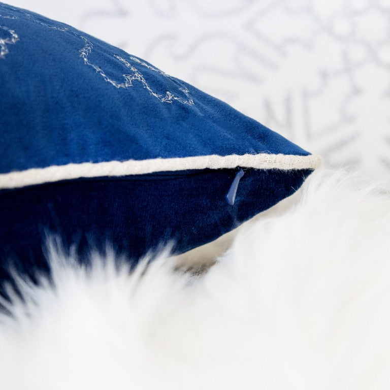 English Elm Blue Velvet Snowflake Embroidered Holiday Throw Pillows with Inserts Festive Set B357P609095