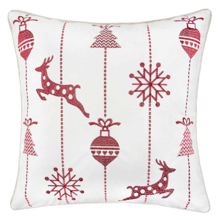 English Elm White Cotton Blend Holiday Throw Pillows with Festive Embroidery for Cozy Living Rooms B357P609096