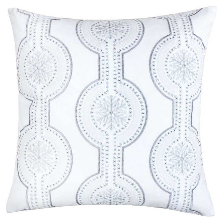 English Elm White Velvet Snowflake Embroidered Throw Pillows with Insert for Elegant Seasonal Decor B357P609099