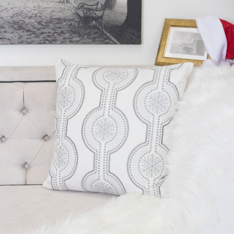 English Elm White Velvet Snowflake Embroidered Throw Pillows with Insert for Elegant Seasonal Decor B357P609099