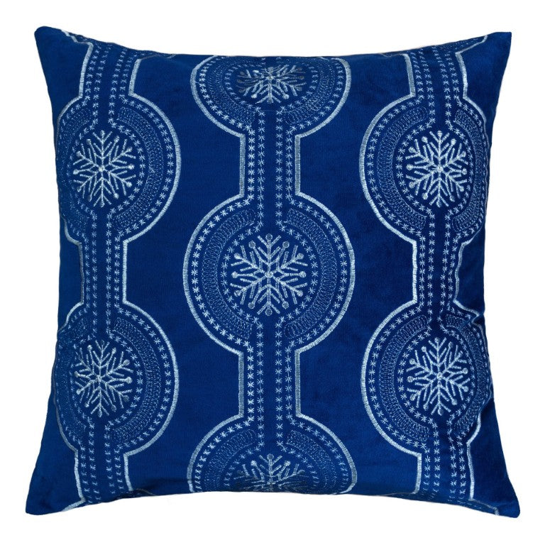 English Elm Holiday Royal Blue Velvet Snowflake Embroidered Throw Pillow Set for Festive Living Rooms B357P609100