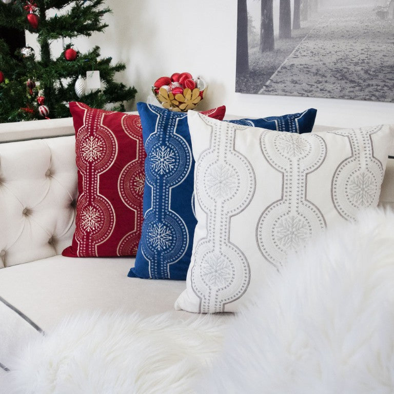English Elm Holiday Royal Blue Velvet Snowflake Embroidered Throw Pillow Set for Festive Living Rooms B357P609100
