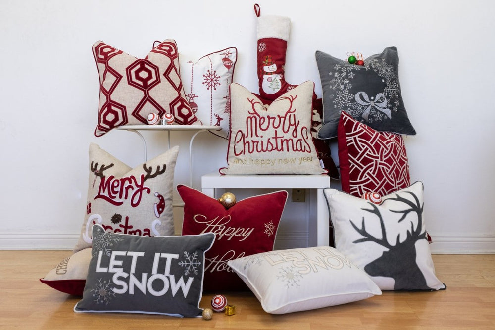 English Elm Let It Snow Embroidered Cotton Throw Pillows Set of 4 Silver Snowflake Gray Accent B357P609252