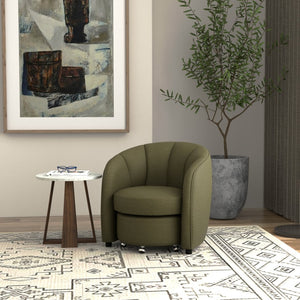 English Elm Mid-century Barrel Accent Chair with Channel Tufting and Nesting Ottoman for Living Rooms B361P535606