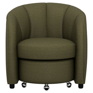 English Elm Mid-century Barrel Accent Chair with Channel Tufting and Nesting Ottoman for Living Rooms B361P535606