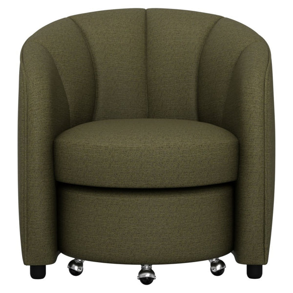 English Elm Mid-century Barrel Accent Chair with Channel Tufting and Nesting Ottoman for Living Rooms B361P535606