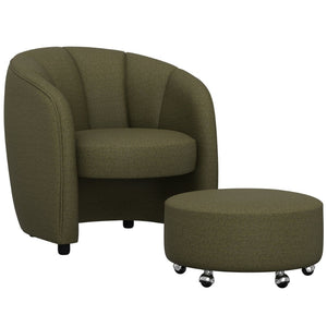 English Elm Mid-century Barrel Accent Chair with Channel Tufting and Nesting Ottoman for Living Rooms B361P535606