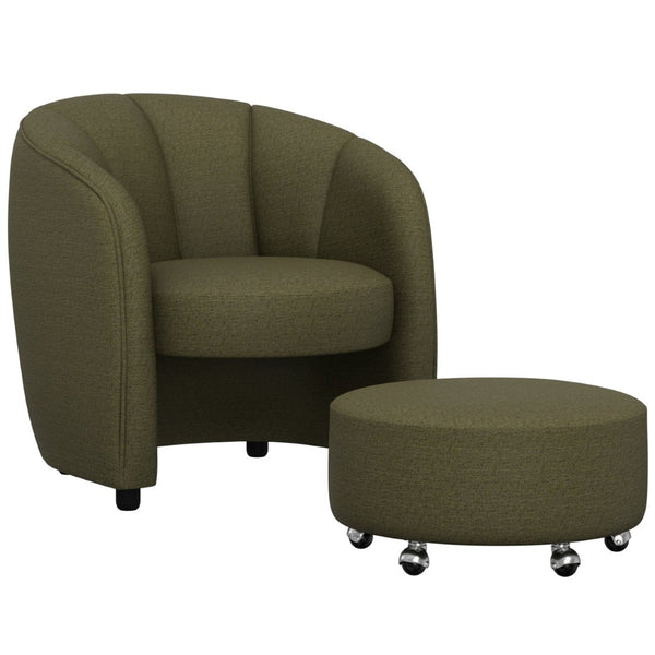 English Elm Mid-century Barrel Accent Chair with Channel Tufting and Nesting Ottoman for Living Rooms B361P535606