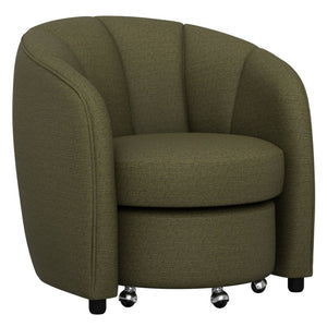English Elm Mid-century Barrel Accent Chair with Channel Tufting and Nesting Ottoman for Living Rooms B361P535606