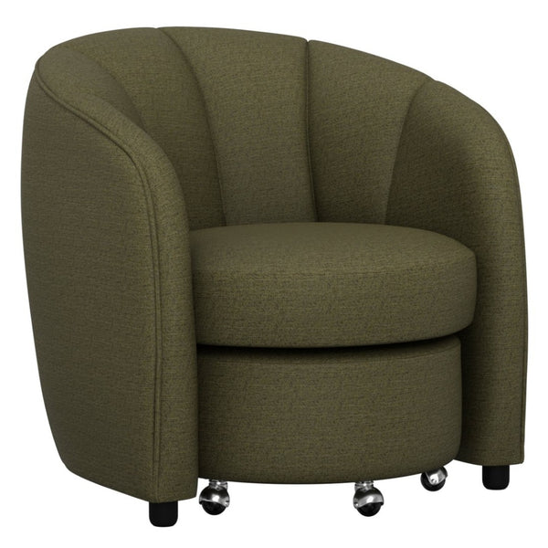 English Elm Mid-century Barrel Accent Chair with Channel Tufting and Nesting Ottoman for Living Rooms B361P535606