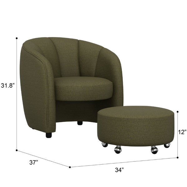 English Elm Mid-century Barrel Accent Chair with Channel Tufting and Nesting Ottoman for Living Rooms B361P535606