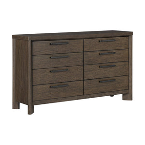 English Elm Dark Oak Wire-brushed 8 Drawer Dresser with Felt Lined Storage for Bedroom B361P537285