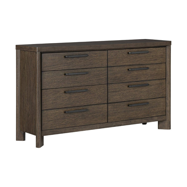English Elm Dark Oak Wire-brushed 8 Drawer Dresser with Felt Lined Storage for Bedroom B361P537285