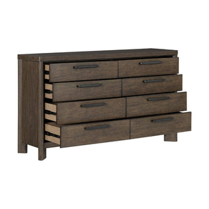English Elm Dark Oak Wire-brushed 8 Drawer Dresser with Felt Lined Storage for Bedroom B361P537285