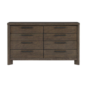 English Elm Dark Oak Wire-brushed 8 Drawer Dresser with Felt Lined Storage for Bedroom B361P537285