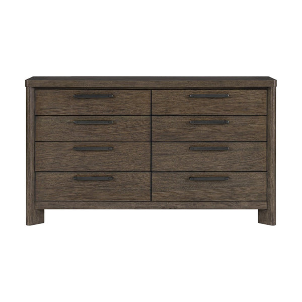 English Elm Dark Oak Wire-brushed 8 Drawer Dresser with Felt Lined Storage for Bedroom B361P537285