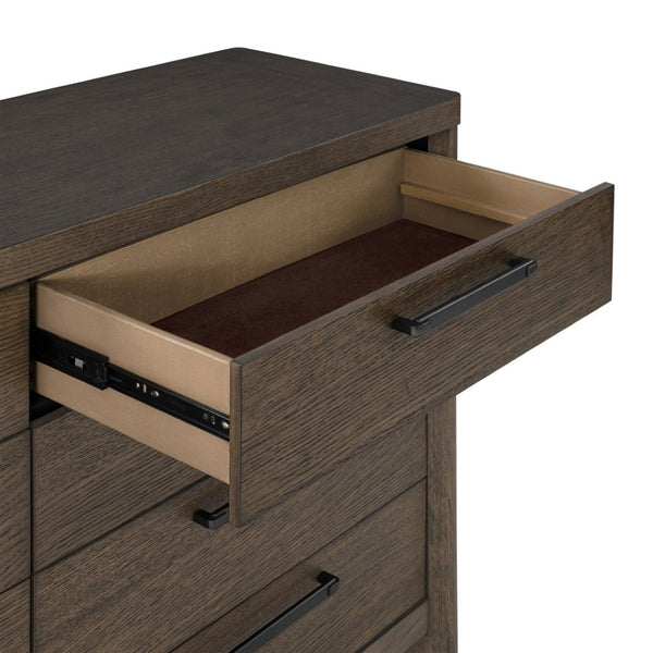English Elm Dark Oak Wire-brushed 8 Drawer Dresser with Felt Lined Storage for Bedroom B361P537285