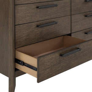 English Elm Dark Oak Wire-brushed 8 Drawer Dresser with Felt Lined Storage for Bedroom B361P537285