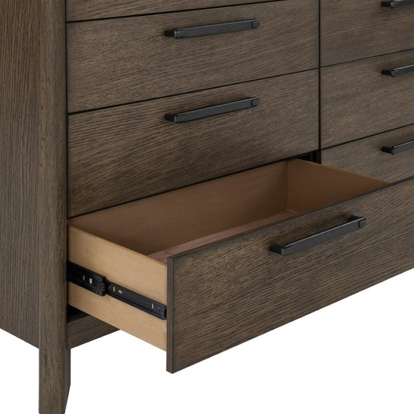 English Elm Dark Oak Wire-brushed 8 Drawer Dresser with Felt Lined Storage for Bedroom B361P537285