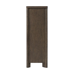 English Elm Dark Oak Six Drawer Chest with Felt Lined Jewelry Storage and Matte Black Hardware B361P537287