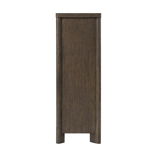 English Elm Dark Oak Six Drawer Chest with Felt Lined Jewelry Storage and Matte Black Hardware B361P537287