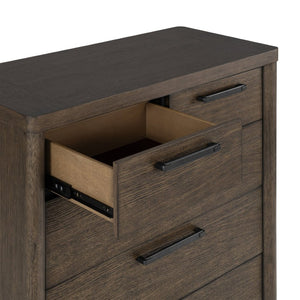English Elm Dark Oak Six Drawer Chest with Felt Lined Jewelry Storage and Matte Black Hardware B361P537287