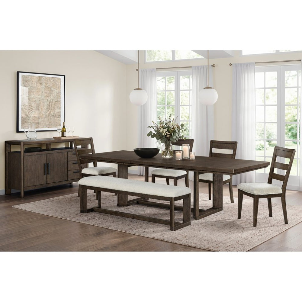 English Elm Dark Oak Extendable Trestle Dining Table Rustic Modern Wood Grain Statement Piece B361P537831