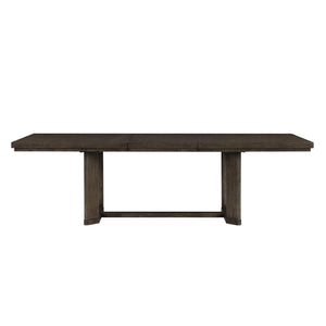 English Elm Dark Oak Extendable Trestle Dining Table Rustic Modern Wood Grain Statement Piece B361P537831