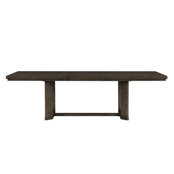 English Elm Dark Oak Extendable Trestle Dining Table Rustic Modern Wood Grain Statement Piece B361P537831