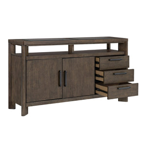 English Elm Dark Oak Buffet Server with Glass Panels Wine Rack Stemware Storage Dining Room B361P537832