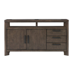 English Elm Dark Oak Buffet Server with Glass Panels Wine Rack Stemware Storage Dining Room B361P537832