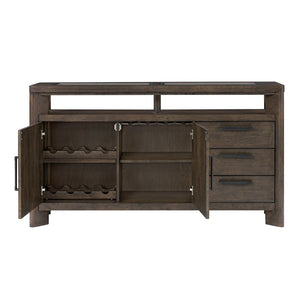 English Elm Dark Oak Buffet Server with Glass Panels Wine Rack Stemware Storage Dining Room B361P537832