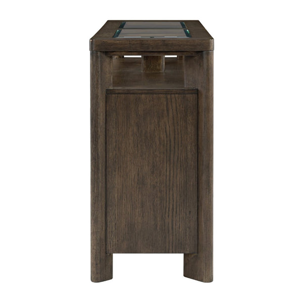 English Elm Dark Oak Buffet Server with Glass Panels Wine Rack Stemware Storage Dining Room B361P537832
