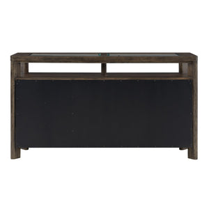 English Elm Dark Oak Buffet Server with Glass Panels Wine Rack Stemware Storage Dining Room B361P537832