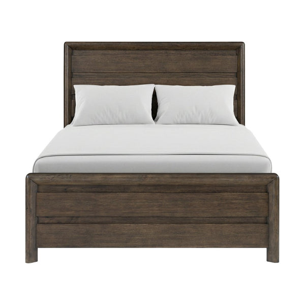 English Elm Dark Oak Queen Bed with Plank Headboard Footboard for a Rustic Farmhouse Bedroom B361S00028