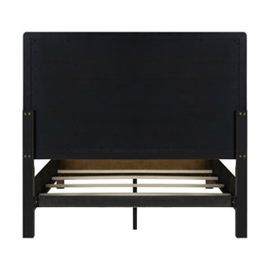 English Elm Dark Oak Queen Bed with Plank Headboard Footboard for a Rustic Farmhouse Bedroom B361S00028
