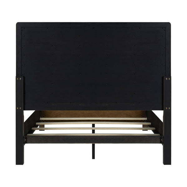 English Elm Dark Oak Queen Bed with Plank Headboard Footboard for a Rustic Farmhouse Bedroom B361S00028
