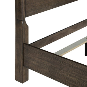 English Elm Dark Oak Queen Bed with Plank Headboard Footboard for a Rustic Farmhouse Bedroom B361S00028