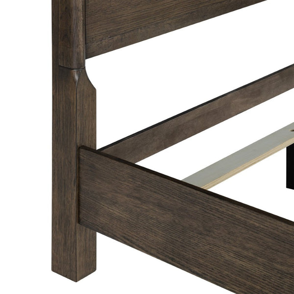 English Elm Dark Oak Queen Bed with Plank Headboard Footboard for a Rustic Farmhouse Bedroom B361S00028